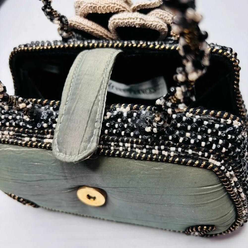 MARY FRANCES Dark Multi-Toned Vintage Beaded Floral Clutch